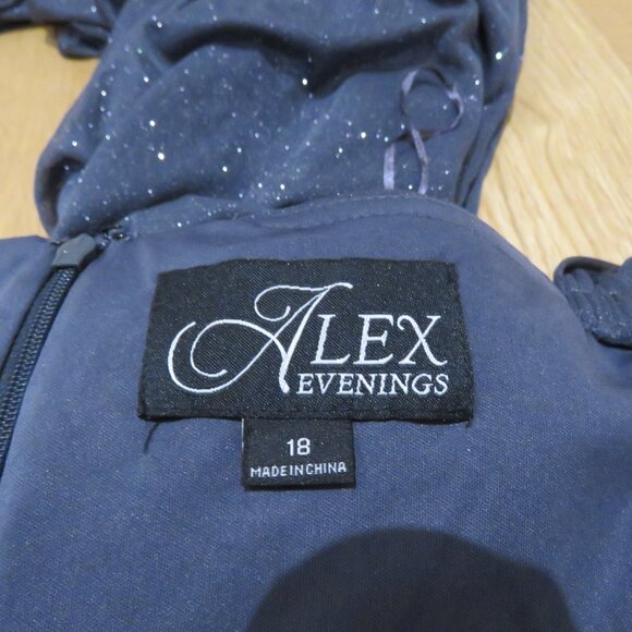 ALEX EVENINGS Cowl Neck Cap Sleeve Glitter Maxi Gown Dress in Dark Gray Cocktail - Picture 14 of 14